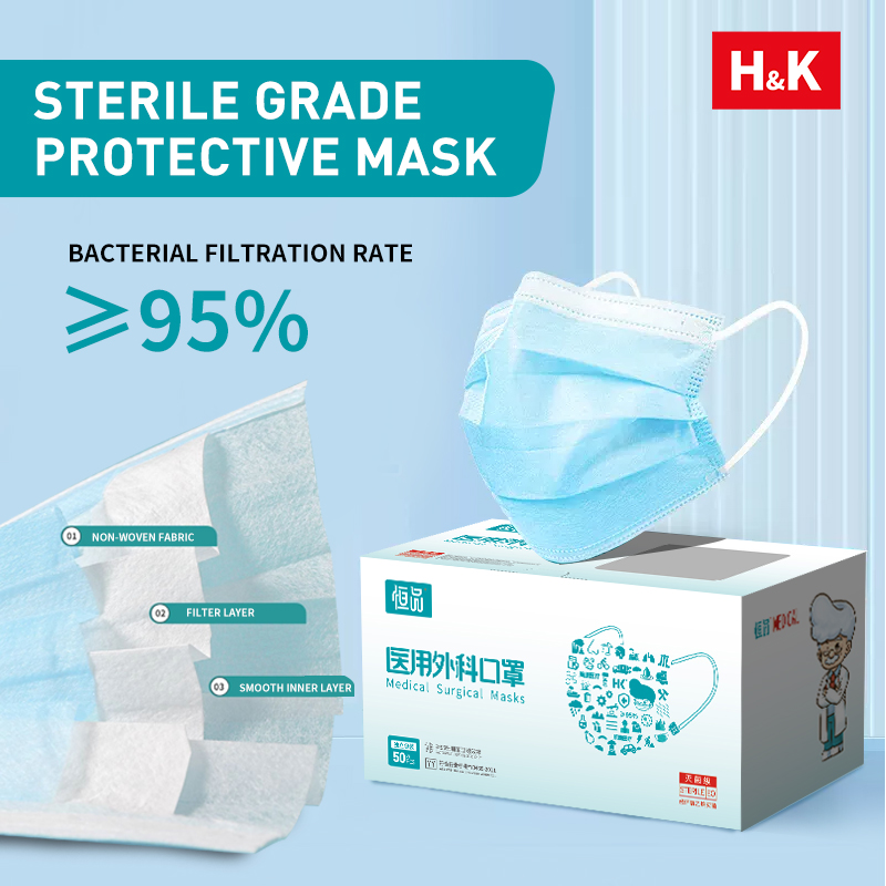Disposable Mask Blue - Masques faciaux bleus jetables, boîte de
