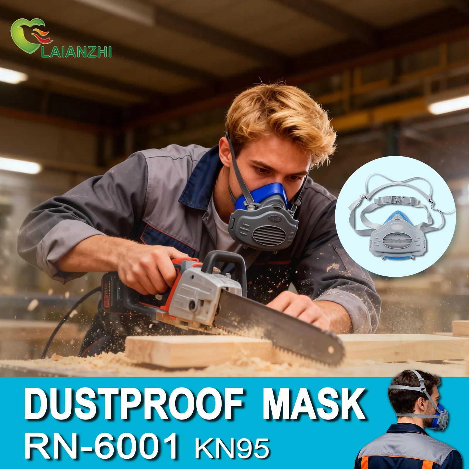 Dust Mask Construction - Masque en silicone anti-poussière LAIANZHI, filtre