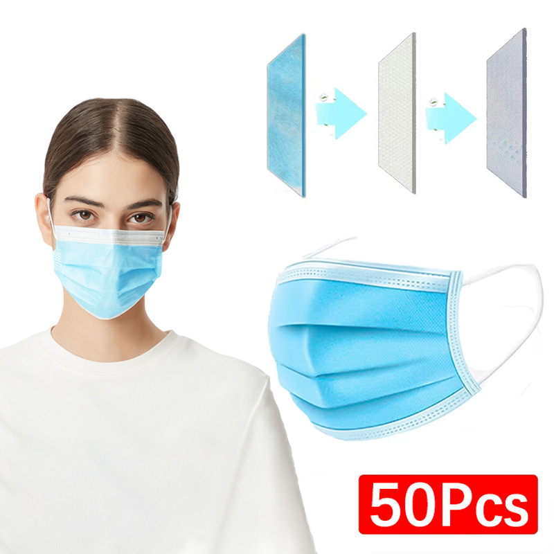 50 pièces unisexe 3 couches Ma - Disposable Mask Blue avis et prix